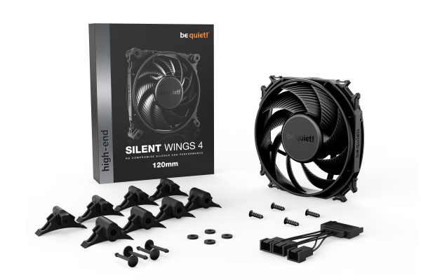 BEQUIET FAN SILENT WINGS 4 120MM PWM BL093, 4 PIN PWM, 1600RPM, 48,7CFM/82,74M3/H, 18,9 dB, Lifespan 300000h, BLACK, 5YW. bl092 1