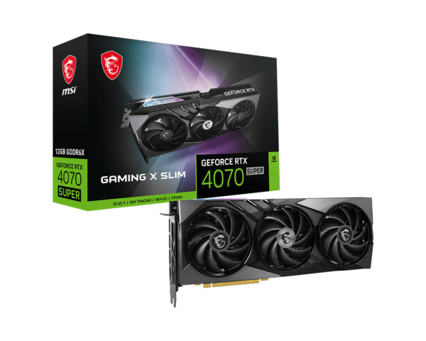 MSI VGA PCI-E NVIDIA GF RTX 4070 SUPER 12G GAMING X SLIM, 12GB/192BIT, GDDR6X, HDMI/3x DISPLAY PORT, TRIPLE FAN, 2 SLOT FANSINK, 3YW. 4070 SUPER GAMING X SLIM 1