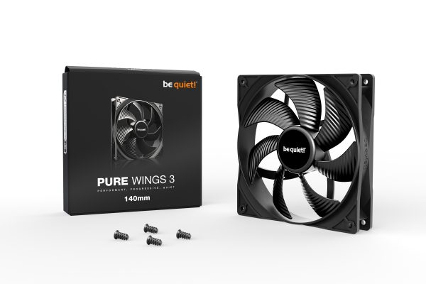 BEQUIET FAN PURE WINGS 3 140MM BL107, 1200RPM, 57,4CFM/97,5M3/H, 21,9dB, Lifespan 80000h, BLACK, 3YW. BL107 1