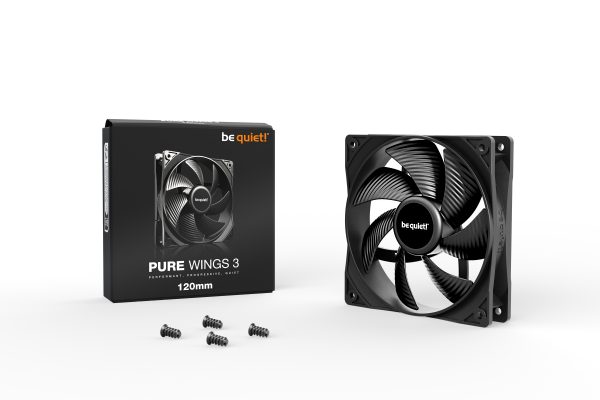 BEQUIET FAN PURE WINGS 3 120MM BL104, 1600RPM, 49.9CFM/84.8M3/H, 25.5dB, Lifespan 80000h, BLACK, 3YW. BL104 1