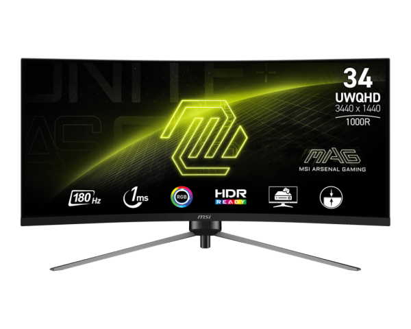 MSI MONITOR GAMING MAG 345CQR, CURVED VA UWQHD, 34", 21:9, 300CD/M2, 100.000.000:1, 1MS, 180Hz, 3440x1440, 2x HDMI/ DISPLAY PORT/ HEADPHONE OUT, BLACK, HAS, 3YW. MAG 345CQR 1