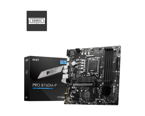 MSI MB PRO B760M-P, SOCKET INTEL LGA1700 14th/13th/12th GEN, CS INTEL B760, 4 DIMM SOCKETS DDR5, VGA, DP/HDMI, GIGABIT LAN, MICRO-ATX, 3YW. PRO B760M P 1