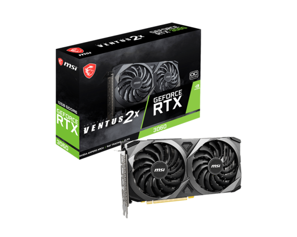 MSI VGA PCI-E NVIDIA GF RTX 3060 VENTUS 2X 12G OC, 12GB/192BIT, GDDR6, HDMI/3x DISPLAY PORT, DUAL FAN, 2 SLOT FANSINK, 3YW. RTX 3060 VENTUS 2X 12G OC first 1