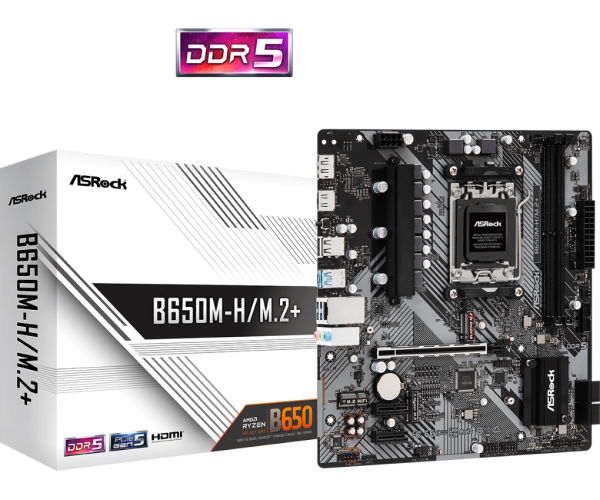 ASROCK MB B650M-H/M.2+, SOCKET AMD AM5, CS AMD B650, 2 DIMM SOCKETS DDR5, HDMI/DP, MICRO-ATX, 3YW B650M HM.2 first 1