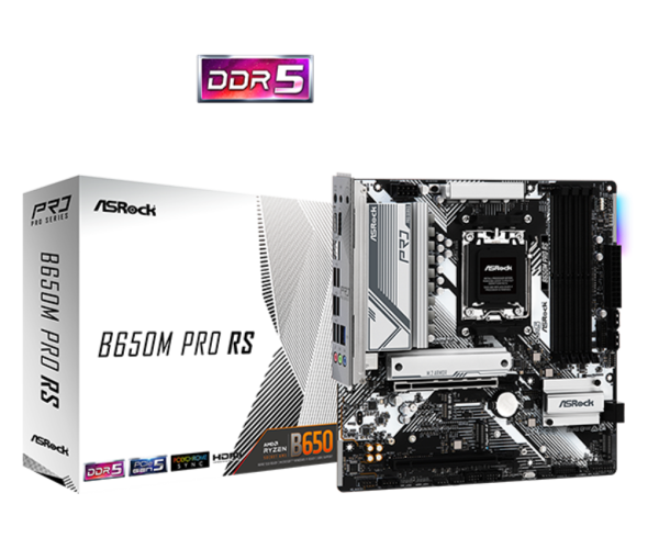 ASROCK MB B650M PRO RS, SOCKET AMD AM5 AMD RYZEN 9000/8000/7000 CPU, CS AMD B650, 4 DIMM SOCKETS DDR5, HDMI/DP, 2.5 GIGABIT LAN, MICRO-ATX, 3YW B650M Pro RSM1 1