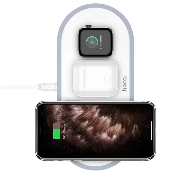 HOCO wireless fast charger HANDSOME 3 in 1 ( mobile + watch + headset ) CW24 white