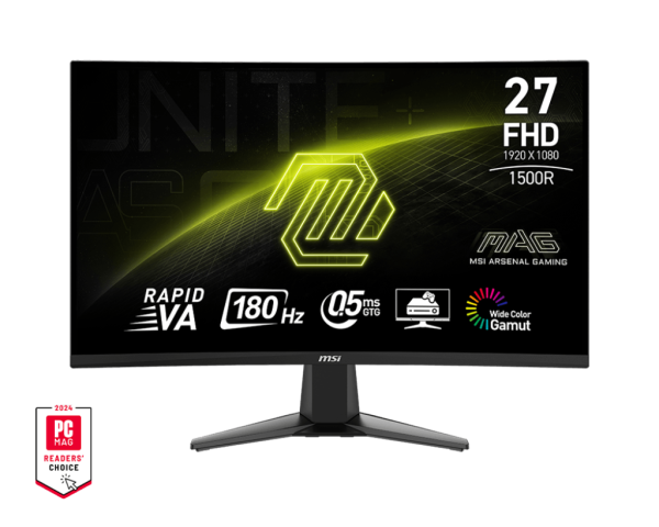 MSI MONITOR GAMING MAG 27C6F, CURVED VA FHD, 27", 16:9, 250CD/M2, 3000:1, 0.5MS, 180Hz, 1920x1080, 2xHDMI/ 1xDP/ HP OUT, BLACK, 3YW. MAG 27C6F first 1