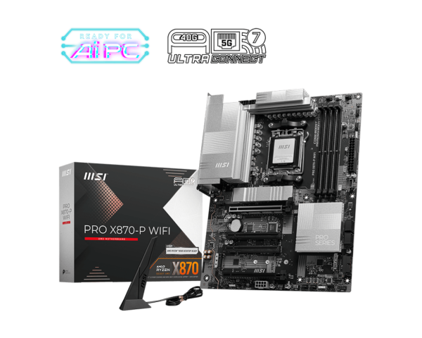 MSI MB PRO X870-P WIFI, SOCKET AMD AM5, CS AMD X870, 4 DIMM SOCKETS DDR5, 4x PCI-E x16, 3x M.2., 1x TYPE-C DP/1x HDMI, LAN 5G, WIFI 7, ATX, 3YW. PRO B760M P DDR4 1 1