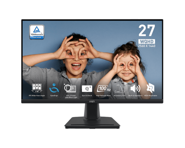 MSI MONITOR PRO MP275Q, FLAT IPS QHD, 27", 16:9, 300 CD/M2, 1300:1, 1MS, 100Hz, 2560x1440, 2xHDMI/1xDP/HP OUT, 2x 2W SPEAKERS, BLACK, 2YW. PRO MP275Q first 1