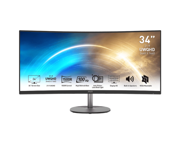 MSI MONITOR PRO MP341CQ, CURVED VA UWQHD, 34", 21:9, 300CD/M2, 3000:1, 1MS, 100Hz, 3440x1440, 2xHDMI/ 1xDP/ HP OUT, 2x 2W SPEAKERS, BLACK, 2YW PRO MP341CQ first 1