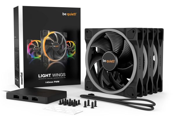 BEQUIET FAN LIGHT WINGS 140MM PWM TRIPLE-PACK BL078, ARGB, 4 PIN PWM, 1500RPM, 56CFM/ 95,14M3/H, 23,3 DB, LIFESPAN 60000H, 3YW. wingsbl079 2 1 1