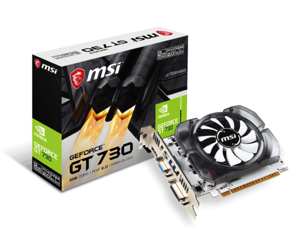 MSI VGA PCI-E NVIDIA GF GT 730 2G (N730-2GD3V3), 2GB/128BIT, DDR3, HDMI/D-SUB/DVI, ONE FAN, 2 SLOT FANSINK, 3YW. GT 730 first 1