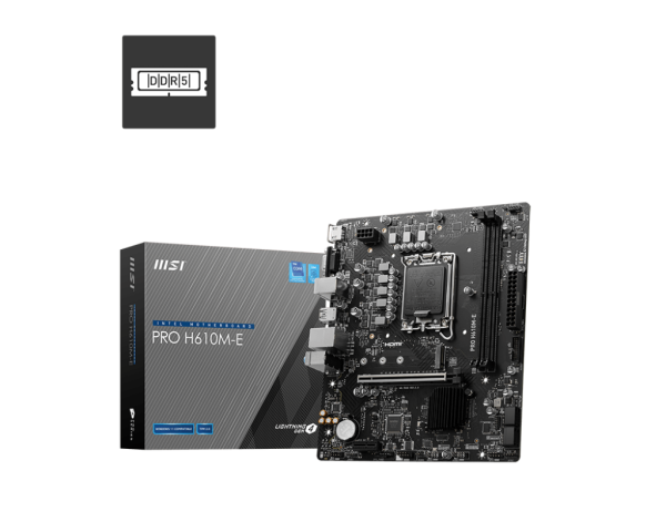 MSI MB PRO H610M-E, SOCKET INTEL LGA1700 14th/13th/12th GEN CPU, CS INTEL H610, 2 DIMM SOCKETS DDR5, VGA/HDMI, mATX, 3YW PRO H610M E first 1