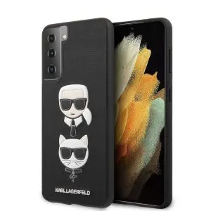 Original faceplate case KARL LAGERFELD KLHCS21MSAKICKCBK for Samsung S21 Plus (Saffiano Ikonik Karl and Choupette Head / black)