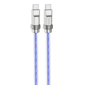 Hoco U113 καλώδιο δεδομένων Crystal Type-C σε Type-C PD100W, διάφανη προστασία σιλικόνης, κράμα ψευδαργύρου, 1m, μπλε