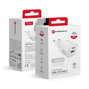 FORCELL F-ENERGY Mini GaN III VT-25B travel charger with 1 x Type C + 1x USB A sockets