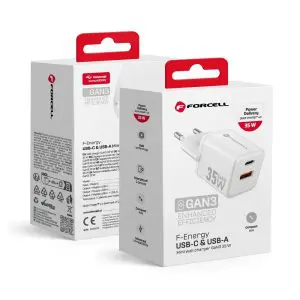 FORCELL F-ENERGY Mini GaN III VT-35 travel charger with 1 x Type C + 1x USB A sockets