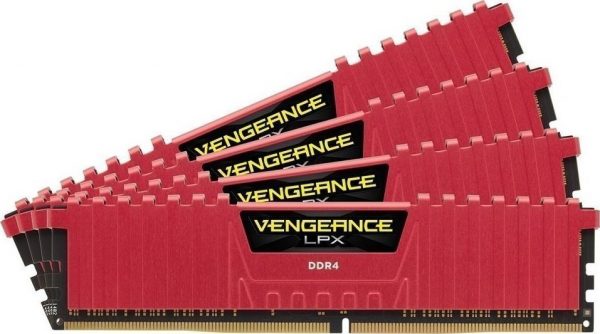 CORSAIR RAM DIMM XMS4 KIT 4x16GB CMK64GX4M4A2133C13R, DDR4, 2133MHz, LATENCY 13-15-15-28, 1.20V, VENGEANCE LPX, XMP 2.0, RED, LTW. 1