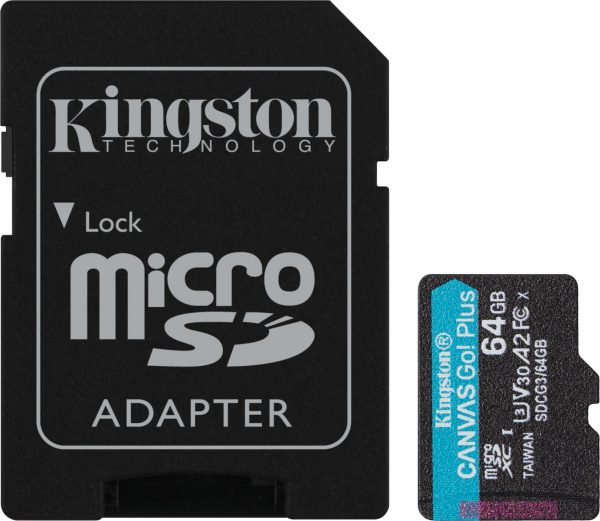 KINGSTON Memory Card MicroSD Canvas Go! Plus SDCG3/64GB, Class 10, SD Adapter 1
