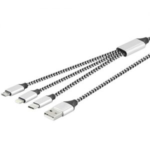 LAMTECH HIGH QUALITY 3 IN 1 USB CABLE WITH METALLIC SHELL SILVER
