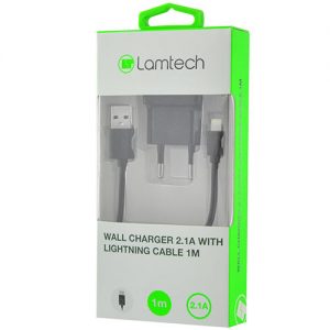 LAMTECH WALL CHARGER 2.1A WITH LIGHTNING CABLE 1M BLACK