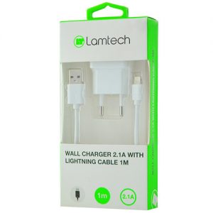 LAMTECH WALL CHARGER 2.1A WITH LIGHTNING CABLE 1M WHITE