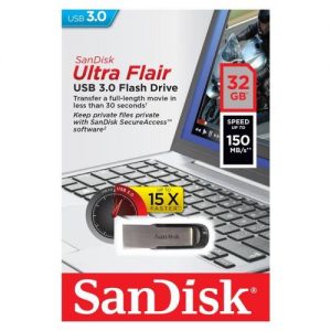 USB 3.0 Flash Disk SanDisk Flair SDCZ73 32GB 150MB/s Μαύρο