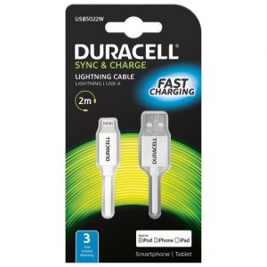 Καλώδιο Σύνδεσης USB 2.0 Duracell USB A to MFI Lightning 2m Λευκό