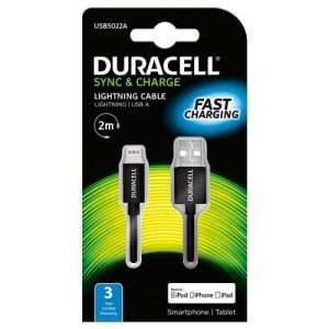 Καλώδιο Σύνδεσης USB 2.0 Duracell USB A to MFI Lightning 2m Μαύρο