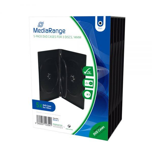 MediaRange DVD Case for 3 discs 14mm Black Pack 5 (MRBOX35-3)