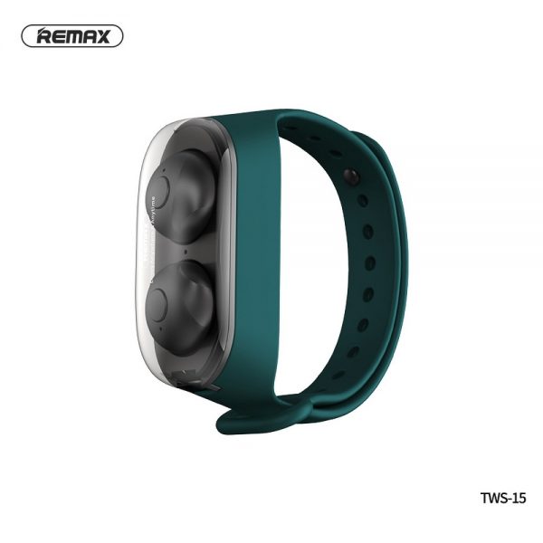 REMAX wireless stereo earbuds TWS-15 with docking station in smartband green