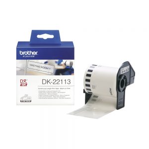 Brother DK-22113 Continuous Film Label Roll – Black on Clear