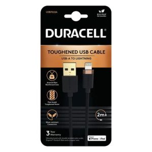 USB 2.0 Cable Duracell Braided Kevlar USB A to MFI Lightning 2m Black