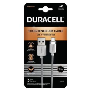 USB 2.0 Cable Duracell Braided Kevlar USB A to Micro USB 1m White
