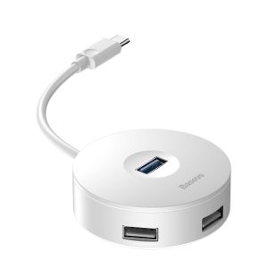BASEUS HUB round box adapter Type C to USB3.0 / 3x USB2.0 / Micro USB White CAHUB-G02