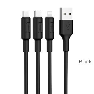 HOCO cable USB Soarer Soarer one pull three charging cable 3in1 (do iPhone Lightning 8-pin+Micro+Typ C) X25 black