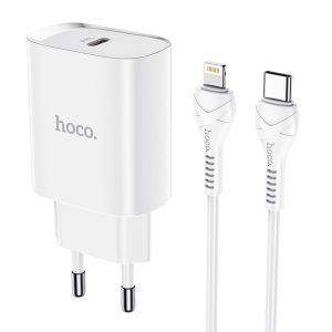 HOCO charger Type C PD 20W Fast Charge Smart Charging with cable for iPhone Lightning 8-pin N14 white