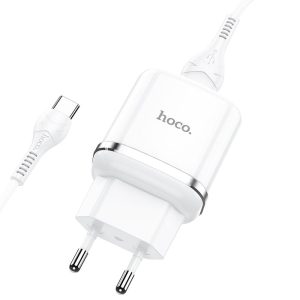 HOCO charger USB 3A QC3.0 Fast Charge Special Single Port with Type C cable N3 white