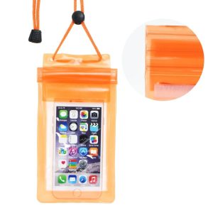 Waterproof bag for mobile phone with Zipper closing - orange