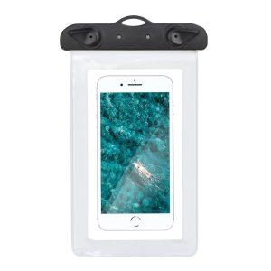 Waterproof bag for mobile phone with plastic closing - white