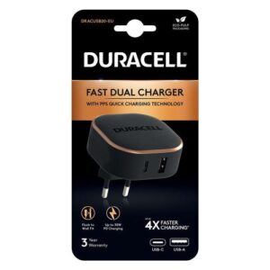 Travel Fast Charger Duracell PD 30W with USB A & USB C Black
