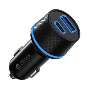 Car Fast Charger Devia EA135 with Dual Output USB A & USB C PD QC 3.0 52.5W Extreme Speed Series Black
