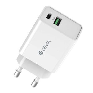 Travel Fast Charger Devia BP-PD301U1C with Dual Output USB A & USB C PD + QC 30W Smart Series White