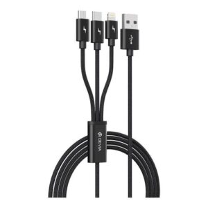 USB 2.0 Cable 3in1 Devia EC048 Braided USB A to micro USB & USB C & Lightning 1.2m Gracious Series Black