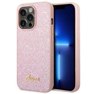 Original faceplate case GUESS GUHCP14LHGGSHP for iPhone 14 PRO (Glitter Flakes Script Metal Logo / pink)