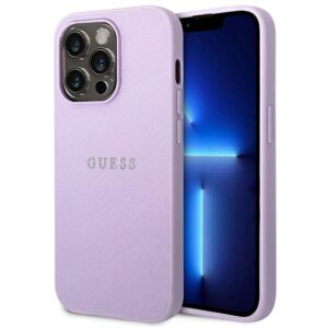 Original faceplate case GUESS GUHCP14LPSASBPU for iPhone 14 PRO (Saffiano With Metal Logo / purple)