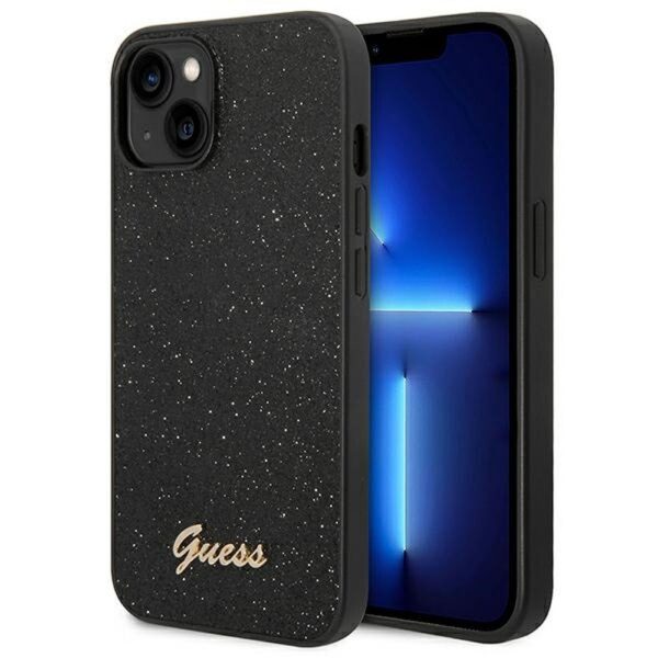 Original faceplate case GUESS GUHCP14MHGGSHK for iPhone 14 PLUS (Glitter Flakes Script Metal Logo / black)