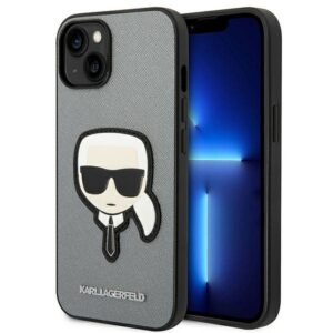 Original faceplate case KARL LAGERFELD KLHCP14SSAPKHG for iPhone 14 (Saffiano With Karl Head Patch / silver)