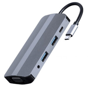 CABLEXPERT USB TYPE-C 8IN1 MULTI-PORT ADAPTER (HUB+HDMI+VGA+PD+CARD READER+STEREO AUDIO) SILVER