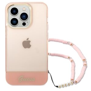Original faceplate case GUESS GUHCP14XHGCOHP for iPhone 14 PRO MAX (IML Electro Cam w. Strap Translucent / pink)